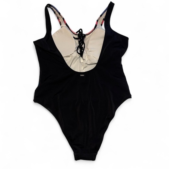 PINK Victoria’s Secret Chevron Stripe One Piece Swimsuit Sz M Lace Up Retro - Picture 2 of 4